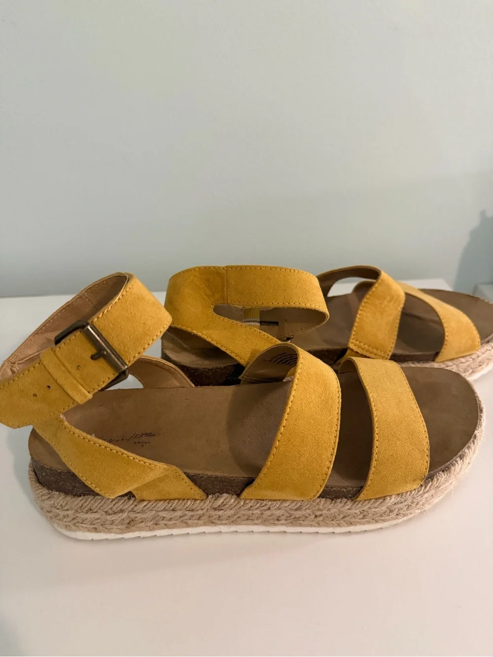 Women's Suede Espadrille Platform Sandals - Mustard Yellow